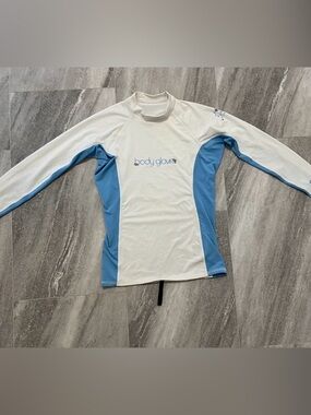 Body Glove Women's White and Light Blue Long Sleeve Rash Guard